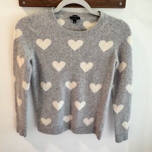 Talbots Womens Pure Cashmere Heart Intarsia Crewneck Sweater Gray Small